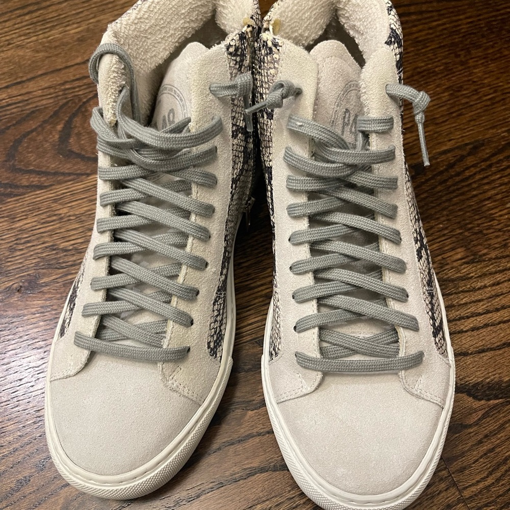 P448 High Top Sneaker Silver Python Snake Leather… - image 2